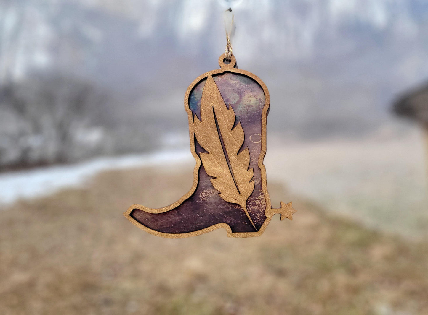 Western Boot Feather Sun catcher. laser ready cut file, Unlimited Commercial use SVG Instant digital download.