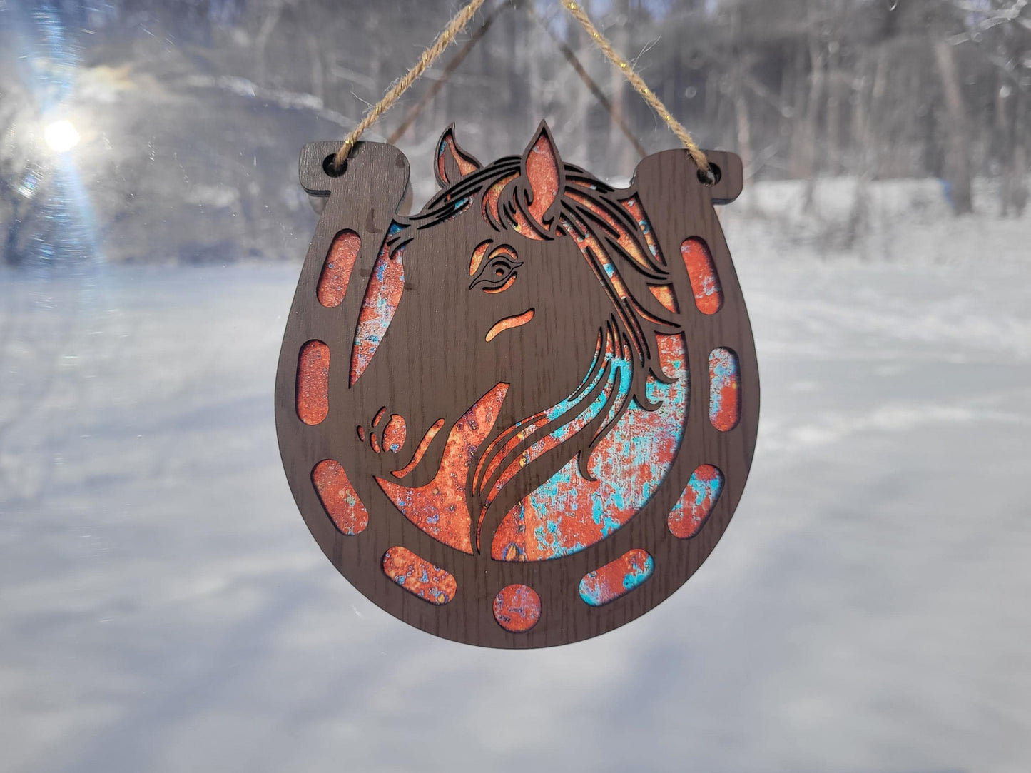 Horseshoe Horse head sun catcher. Laser ready cut file, unlimited Commerical use SVG Instant digital download.
