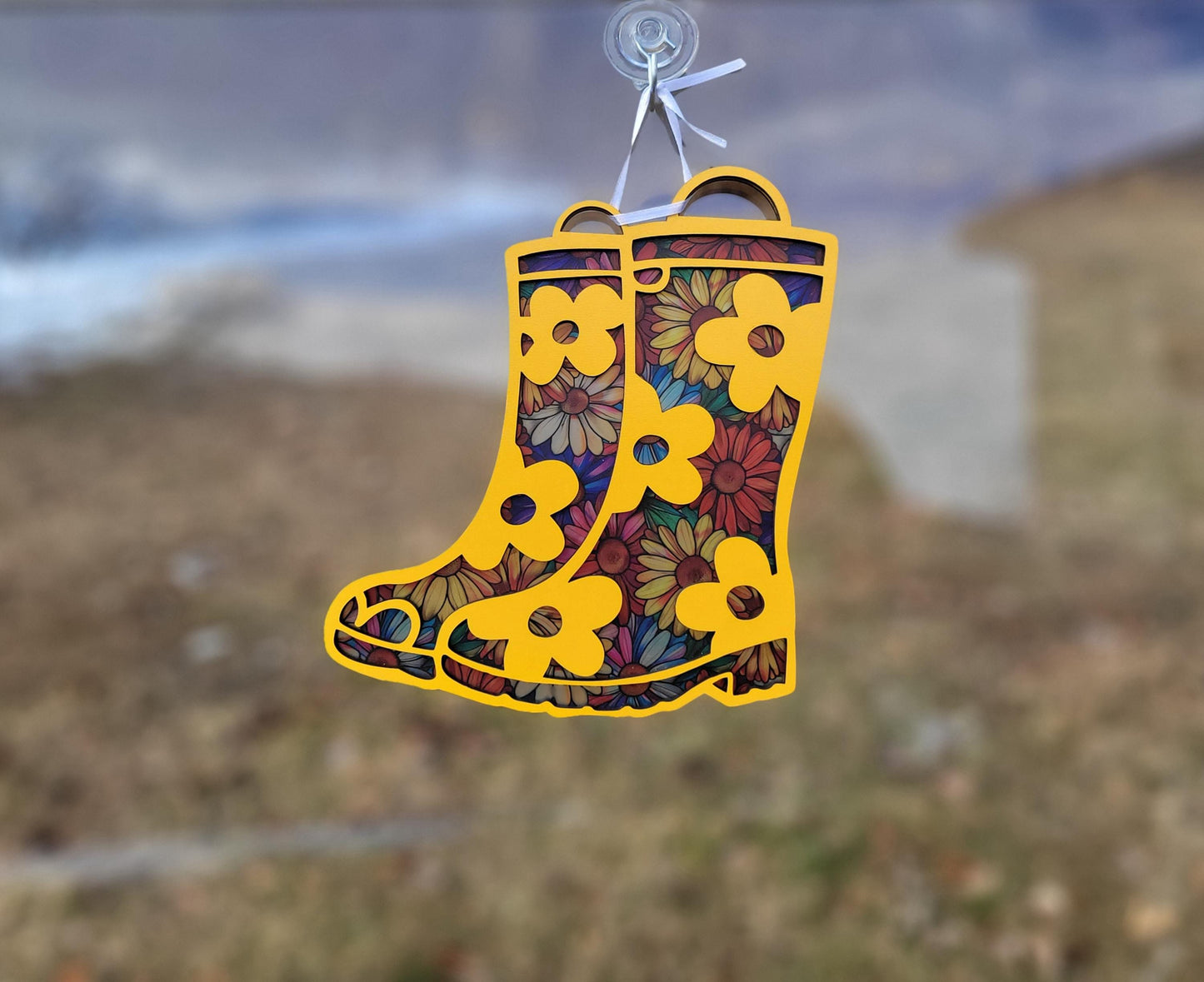 Dasiy flower rain boot window suncatcher laser cut and ready file, SVG Instant digital download.
