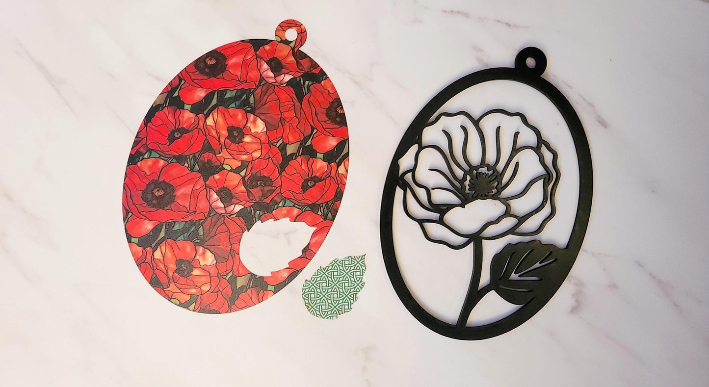 Poppy Flower Suncatcher SVG, Laser ready SVG file instant Digital download.