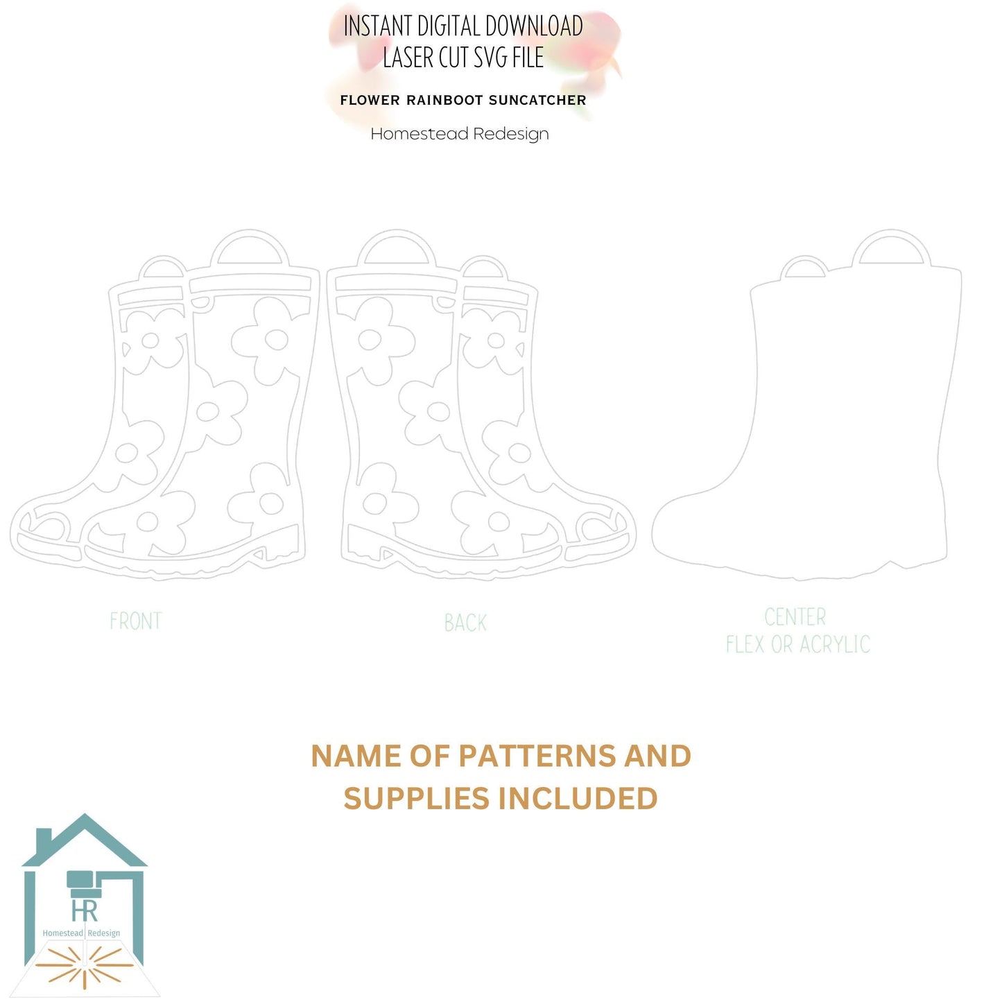 Dasiy flower rain boot window suncatcher laser cut and ready file, SVG Instant digital download.