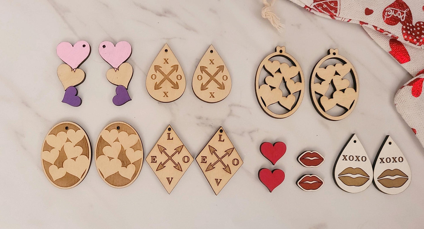 Valentine love Earring bundle, laser cut and ready file, SVG Instant digital download.