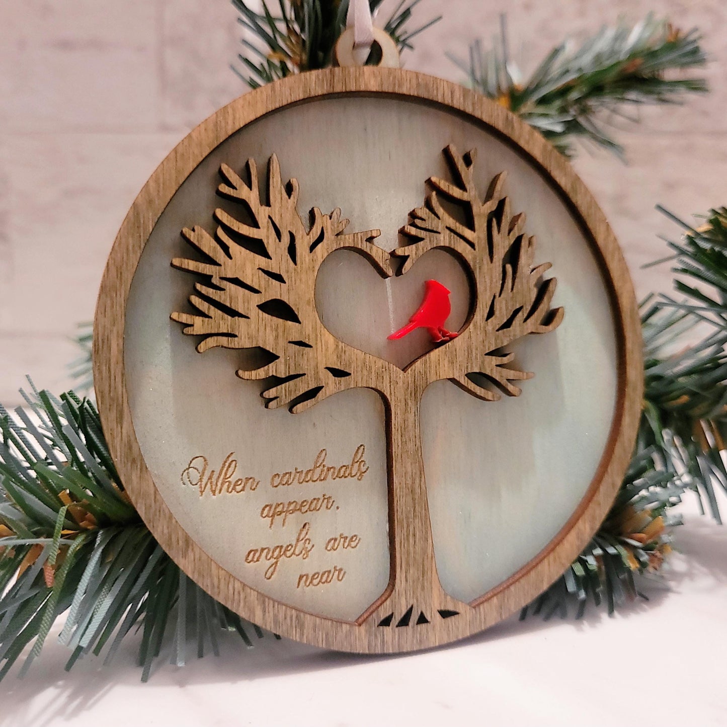 Cardinal memorial tree ornament laser ready cut file, SVG Instant digital download.