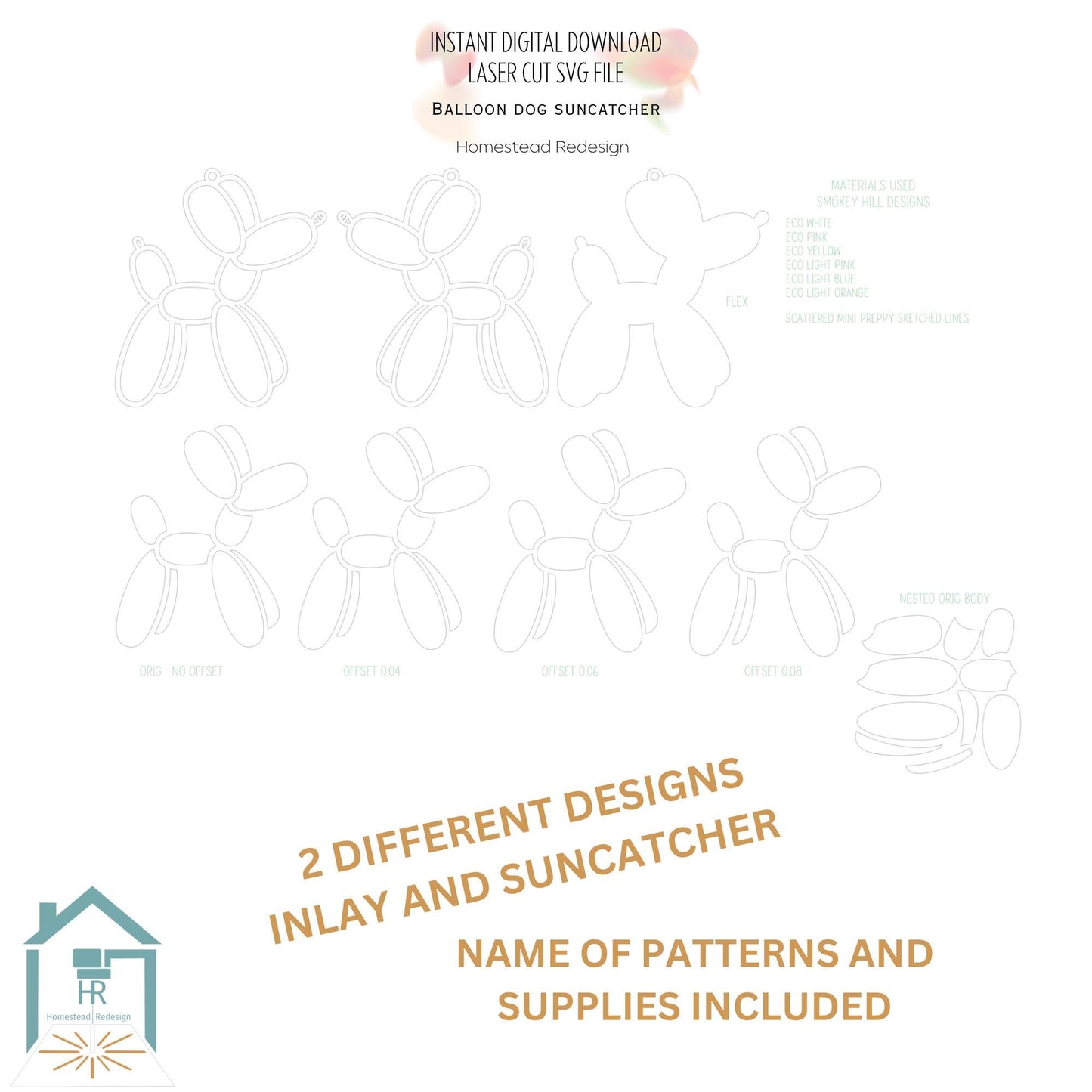 Balloon Dog window suncatcher laser ready cut file, SVG Instant digital download. 2 styles included basic and inlay. Clowncore, kidcore.