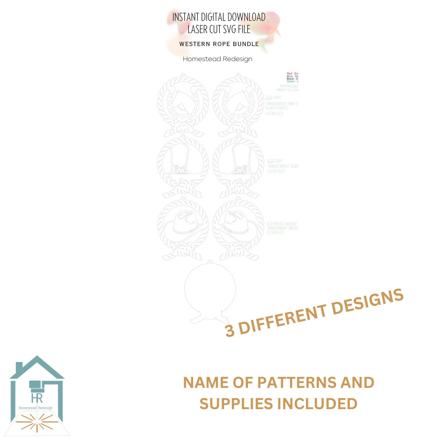 Western Rope Sun Catcher Bundle. Horse, Hat and Boot. 3 designs laser ready cut file, unlimited Commerical use SVG Instant digital download.