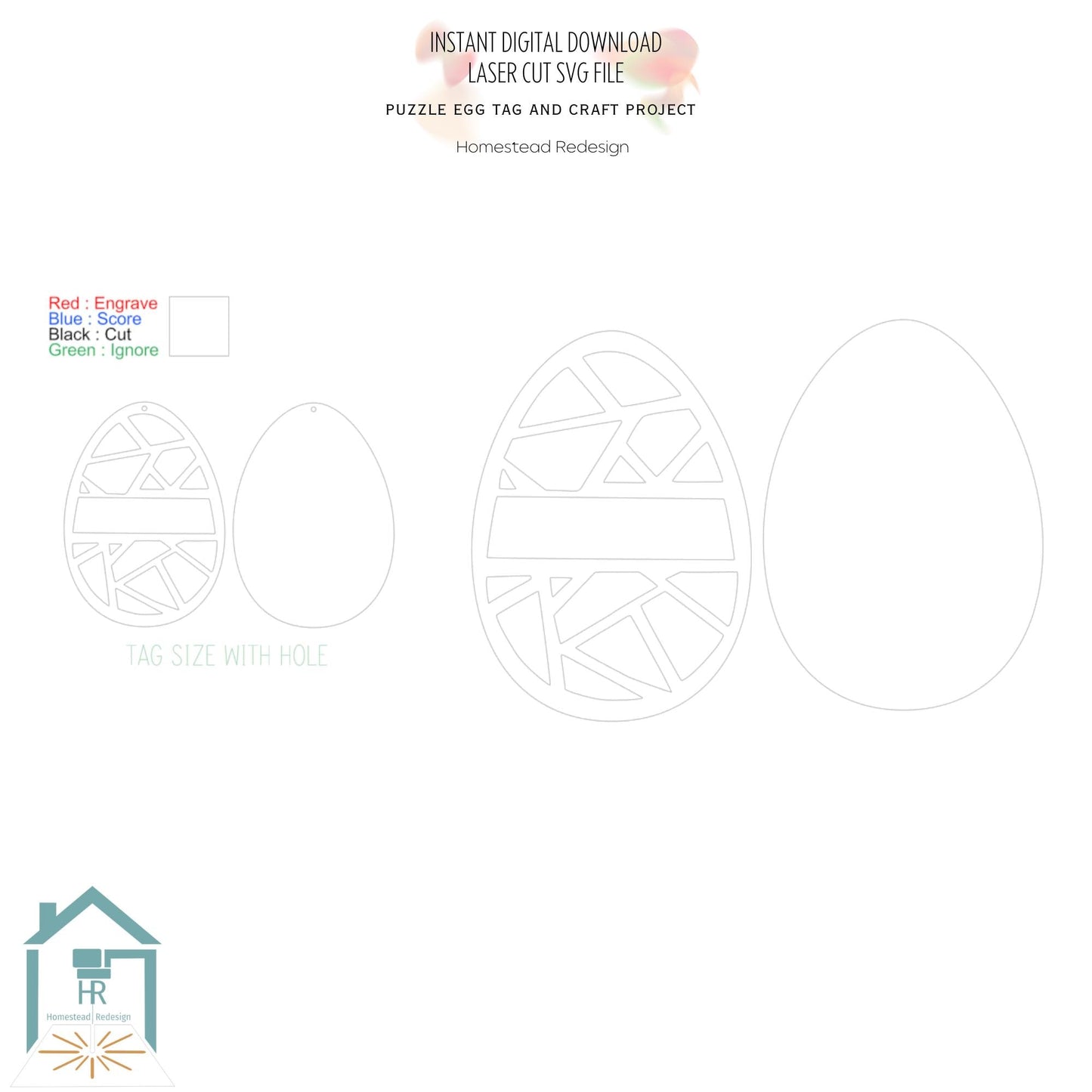 Easter Egg puzzle tag and craft project SVG, laser ready, cut file, Instant digital download.