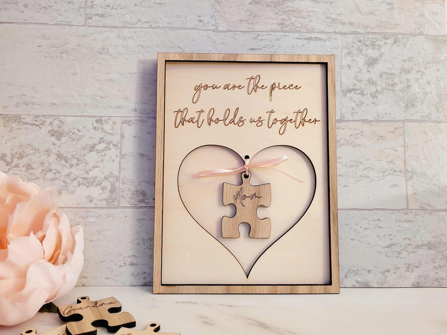 Mother's Day Puzzle piece sign, Gift for her Laser ready cut file, SVG Instant digital download, small business commercial use.