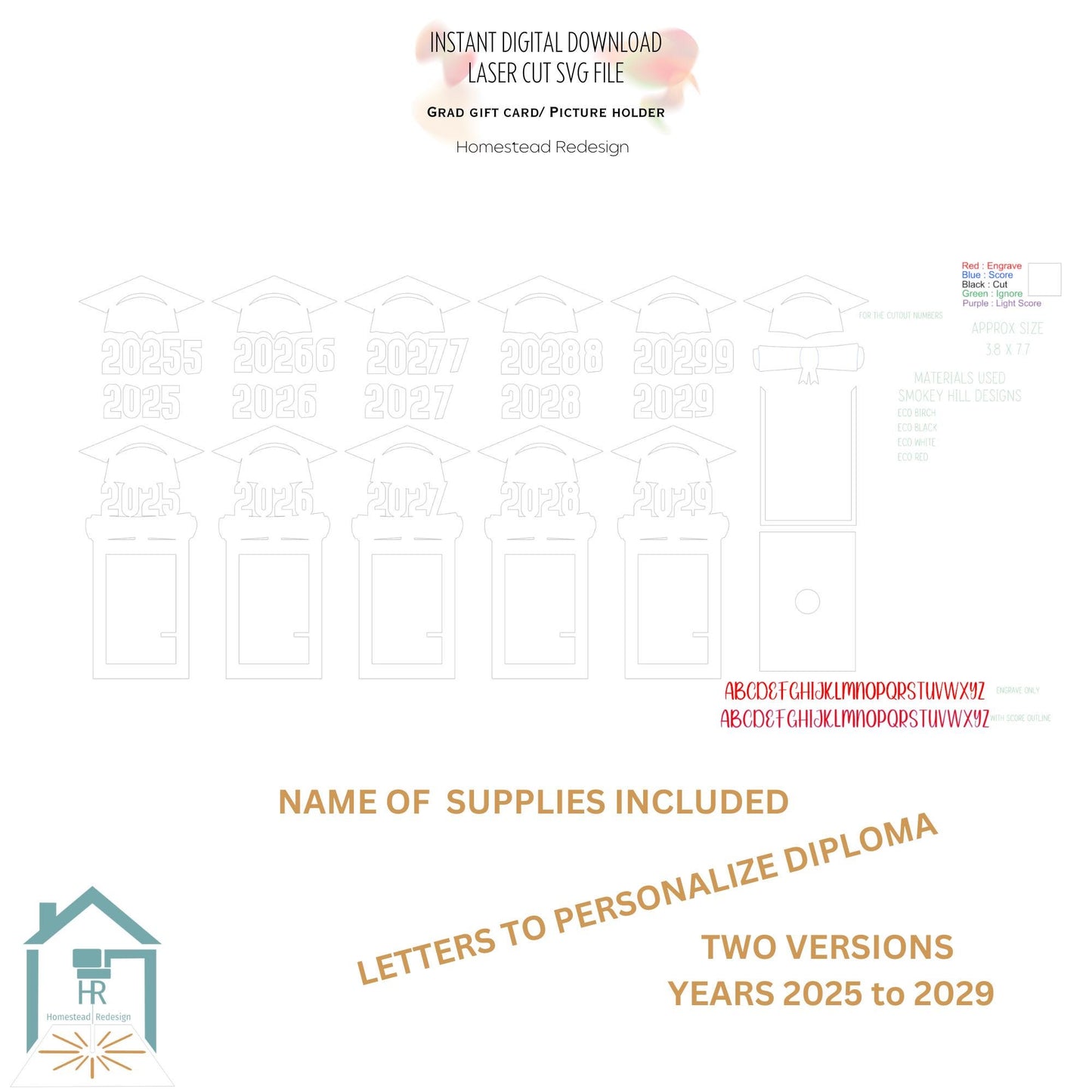 Gift card, picture frame for 2025 graduate, Gift for graduation, for years 2025-2029. Laser ready cut file, SVG Instant digital download.