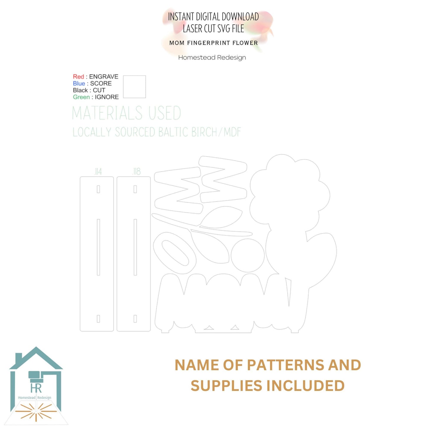 Mother's Day fingerprint flower sign, Gift for her Laser ready cut file, SVG Instant digital download, small business commercial use.