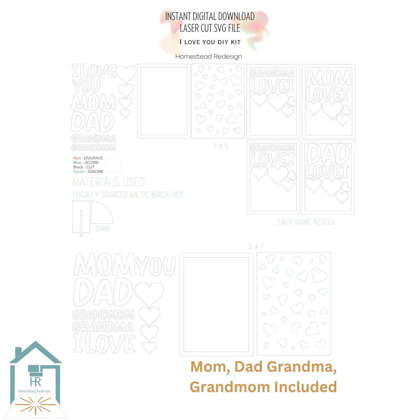 Diy kid's craft kit, score pattern I love you sign, Gift for mom, dad. Laser ready cut file, SVG Instant digital download.