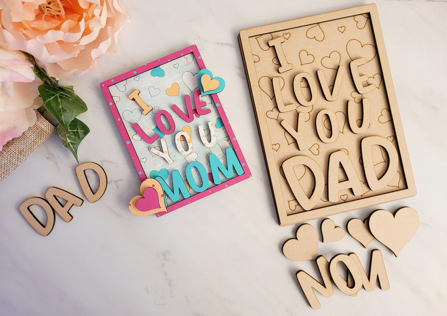 Diy kid's craft kit, score pattern I love you sign, Gift for mom, dad. Laser ready cut file, SVG Instant digital download.