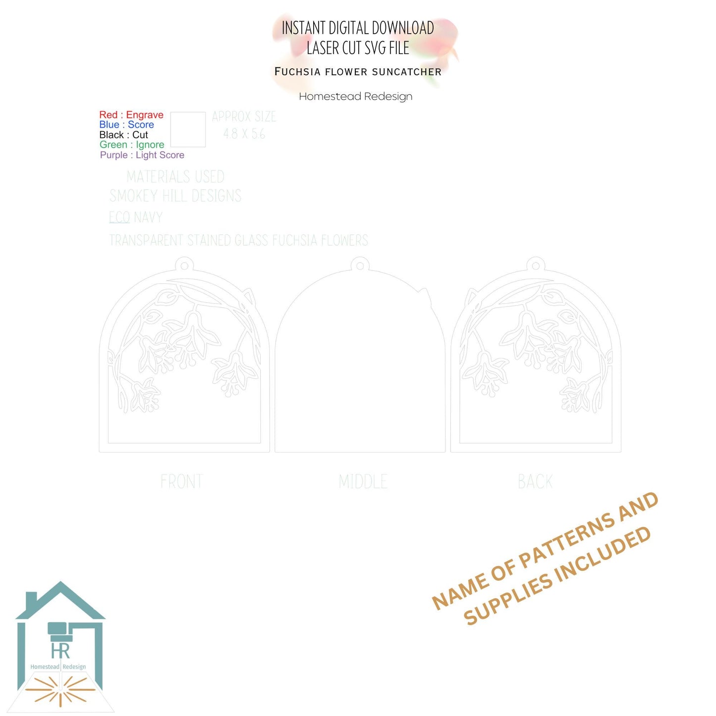Fuchisa flower window suncatcher. Laser ready cut file, SVG Instant digital download