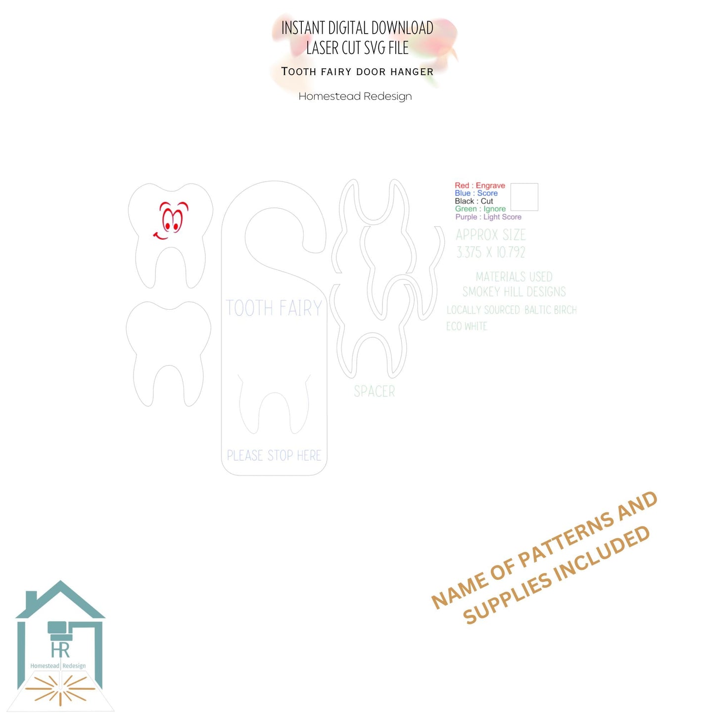 Tooth Fairy door knob hanger, Laser ready cut file, SVG Instant digital download, small business commercial use.