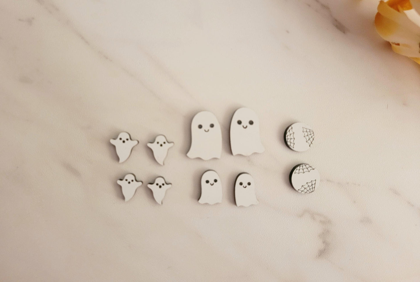 Halloween Ghost stud earring set. Laser ready jewelry engrave and cut file, SVG Instant digital download.