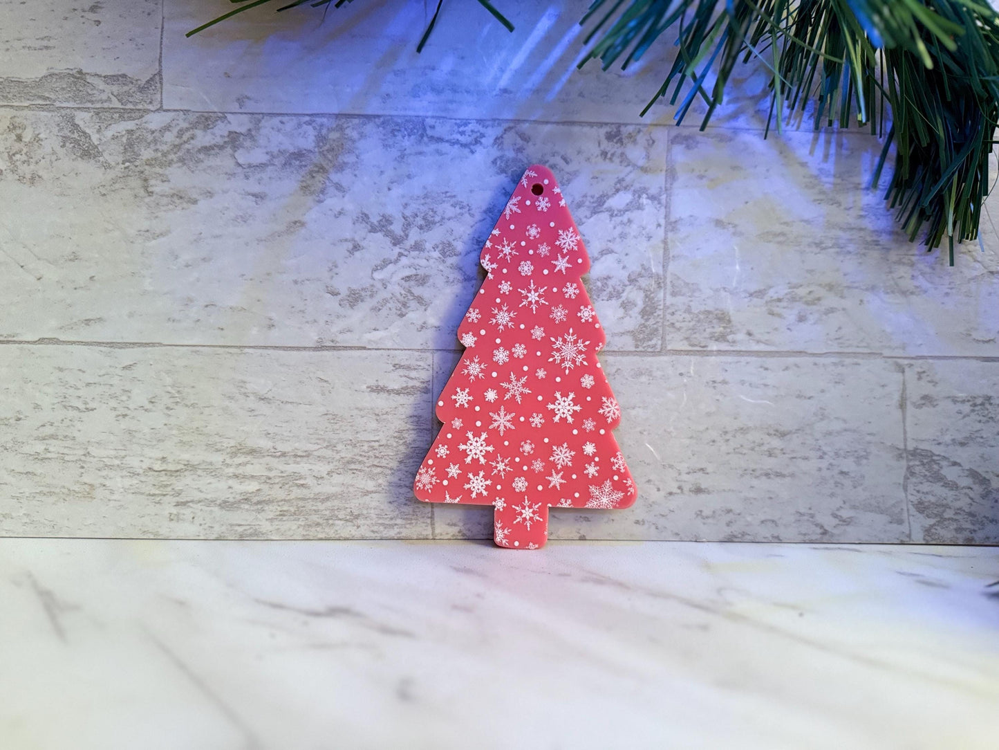 Snowflake tree ornament, Pink Christmas, one available, Product sample, one of a kind laser cut decor.