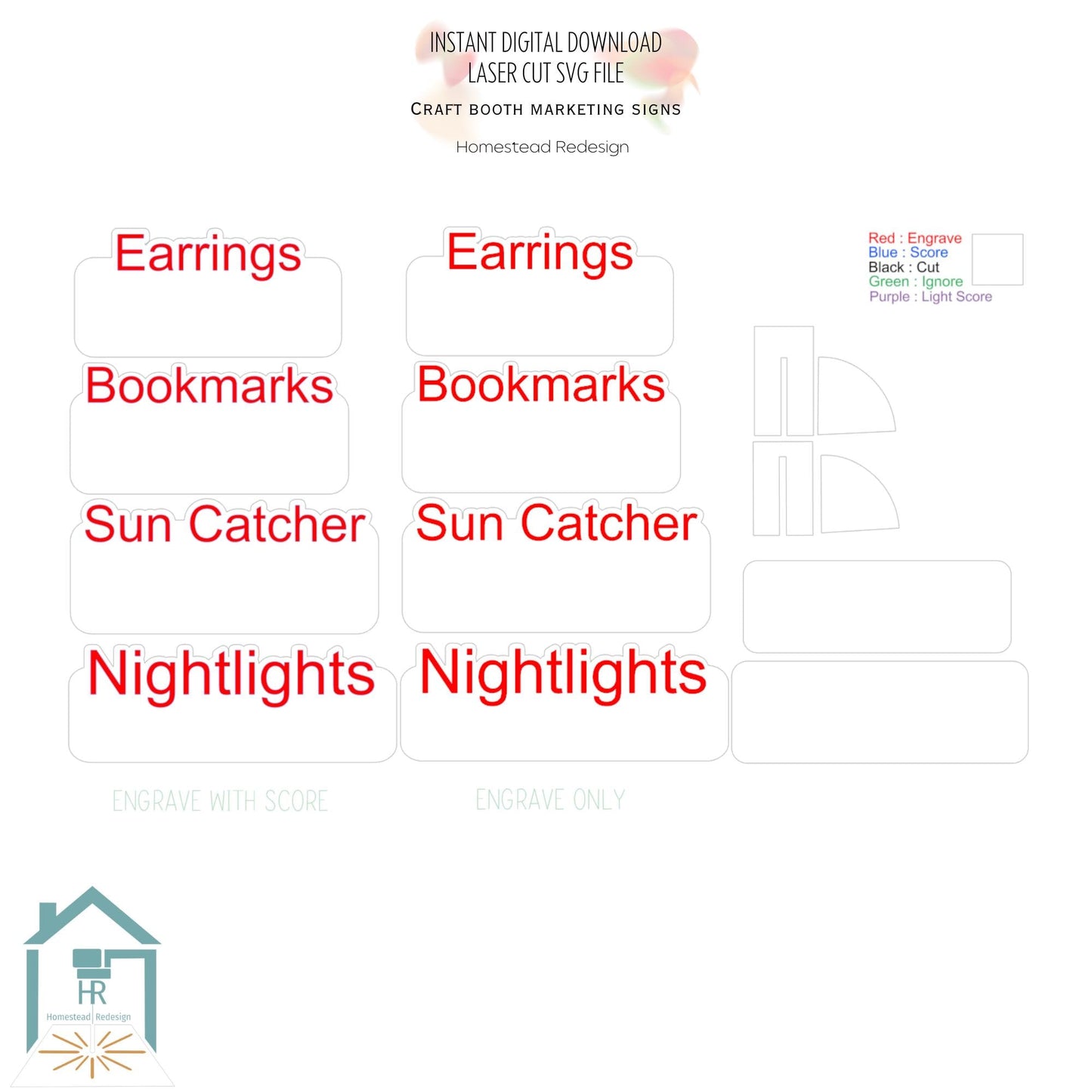 Signage for craft fair vendor booths, Bookmark, Nightlights, Earrings, Suncatcher, Blank Laser ready cut file, SVG Instant digital download.