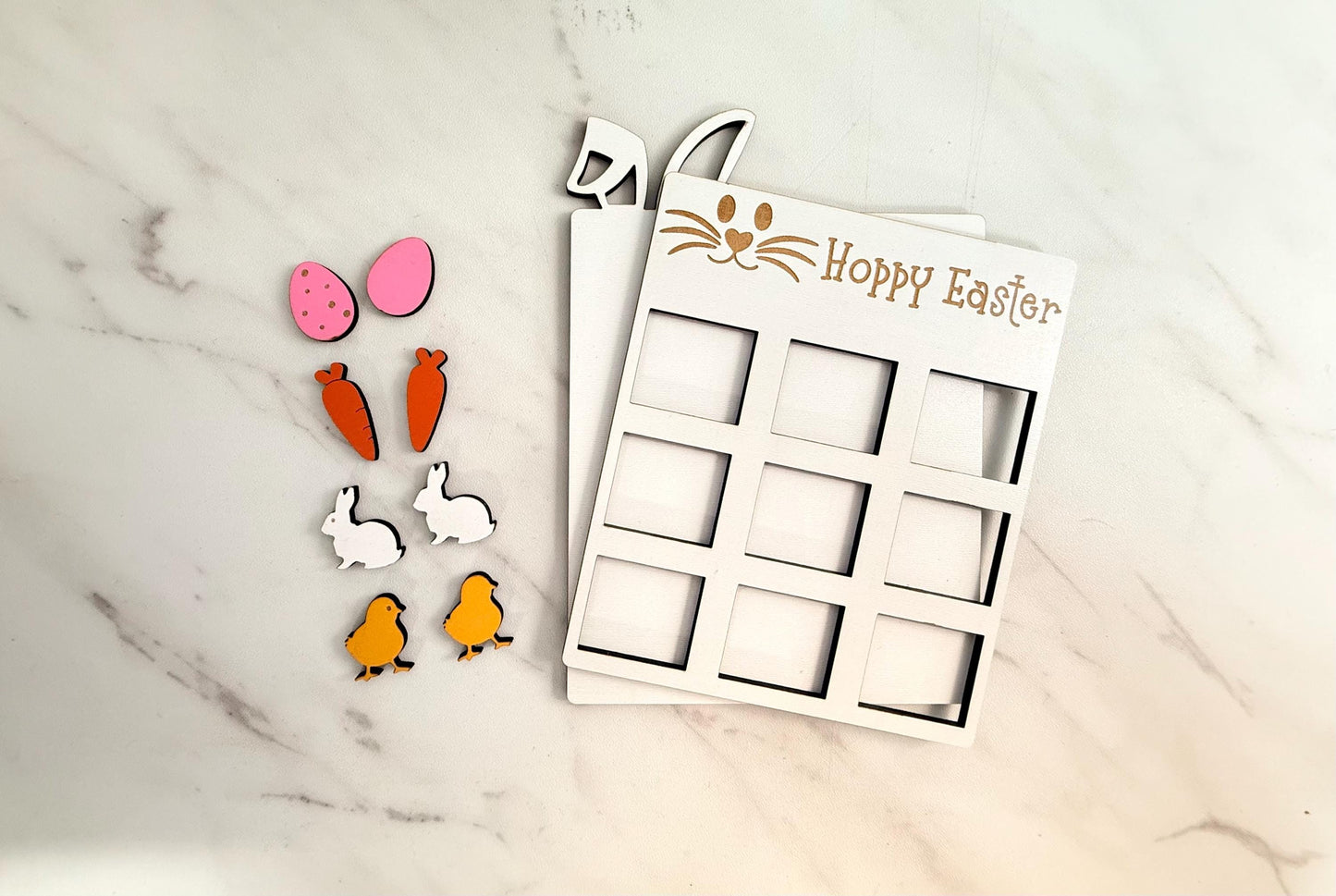 Hoppy Easter Tic Tac Toe Laser ready cut file, SVG Instant digital download, small business commercial use.