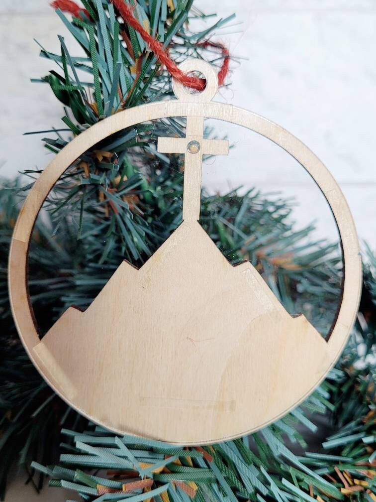 Faith can move mountains mustard seed ornament, Matthew 17:20, Christian, faith based religious laser cut tree decor.