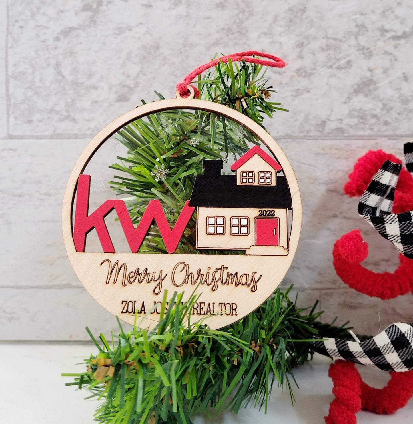 Realtor Ornament custom brokerage logo, client gift for Christmas, Real Estate Marketing gift products for Various Real Estate Companies.
