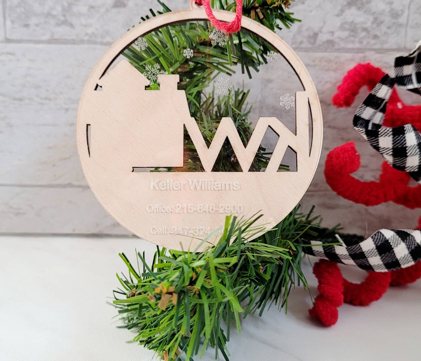 Realtor Ornament custom brokerage logo, client gift for Christmas, Real Estate Marketing gift products for Various Real Estate Companies.