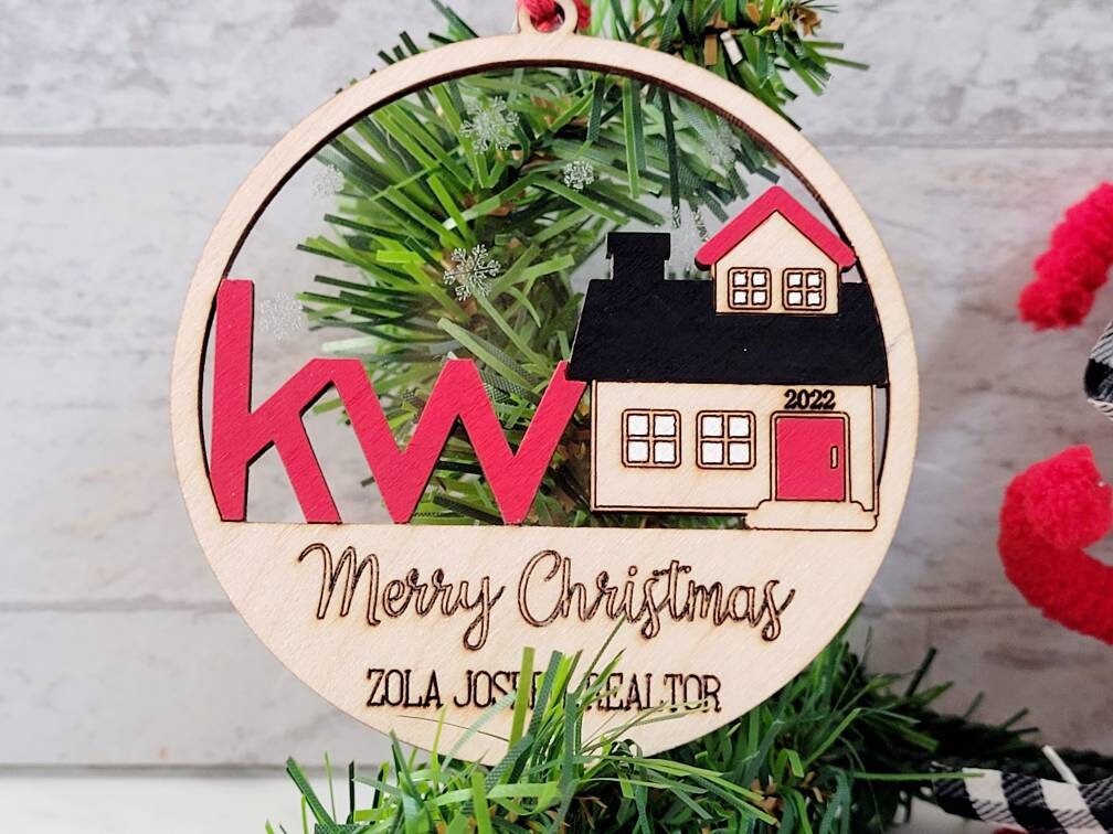 Realtor Ornament custom brokerage logo, client gift for Christmas, Real Estate Marketing gift products for Various Real Estate Companies.