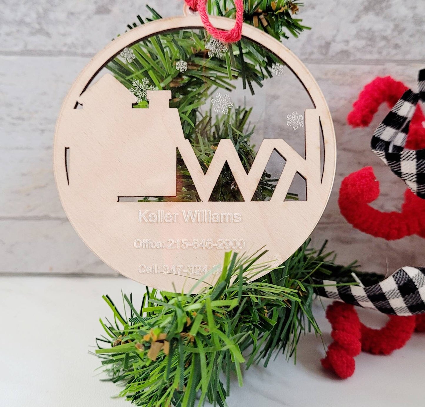 Realtor Ornament custom brokerage logo, client gift for Christmas, Real Estate Marketing gift products for Various Real Estate Companies.
