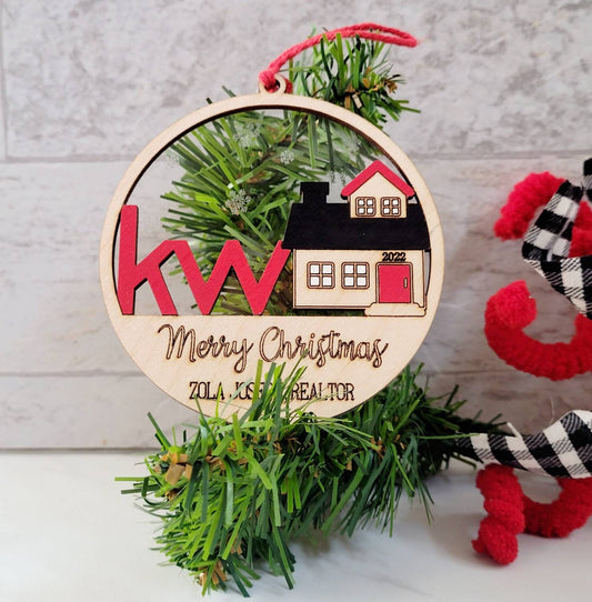Realtor Ornament custom brokerage logo, client gift for Christmas, Real Estate Marketing gift products for Various Real Estate Companies.