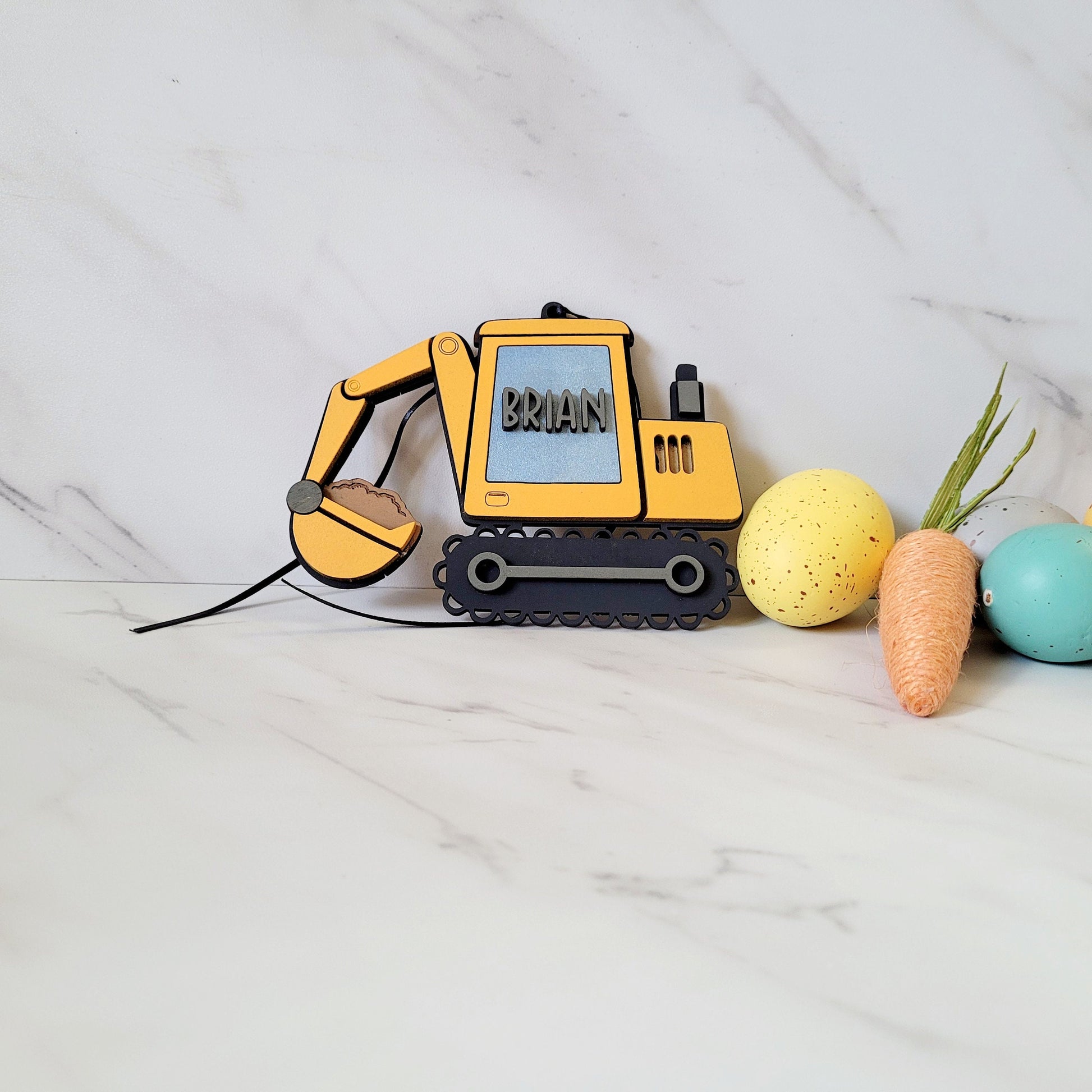 Excavator Easter basket name tag, Easter gift for boy.