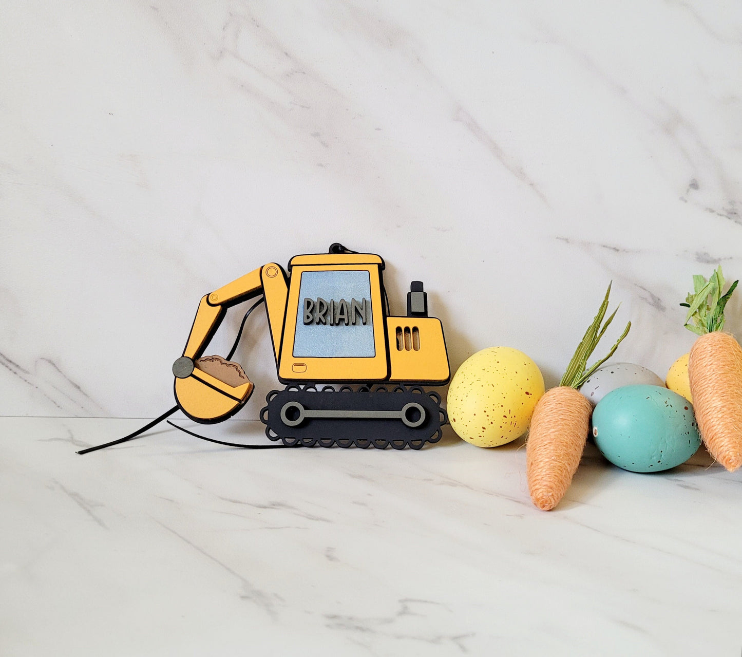 Excavator Easter basket name tag, Easter gift for boy.