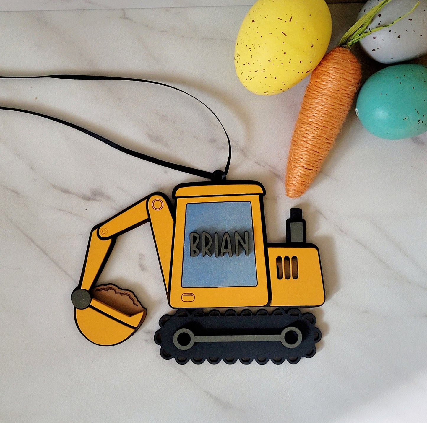 Excavator Easter basket name tag, Easter gift for boy.