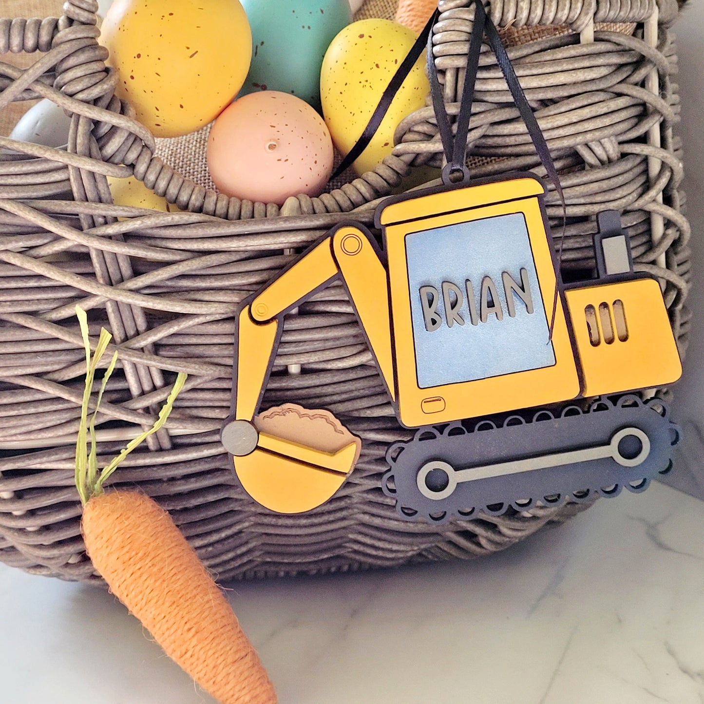 Excavator Easter basket name tag, Easter gift for boy.