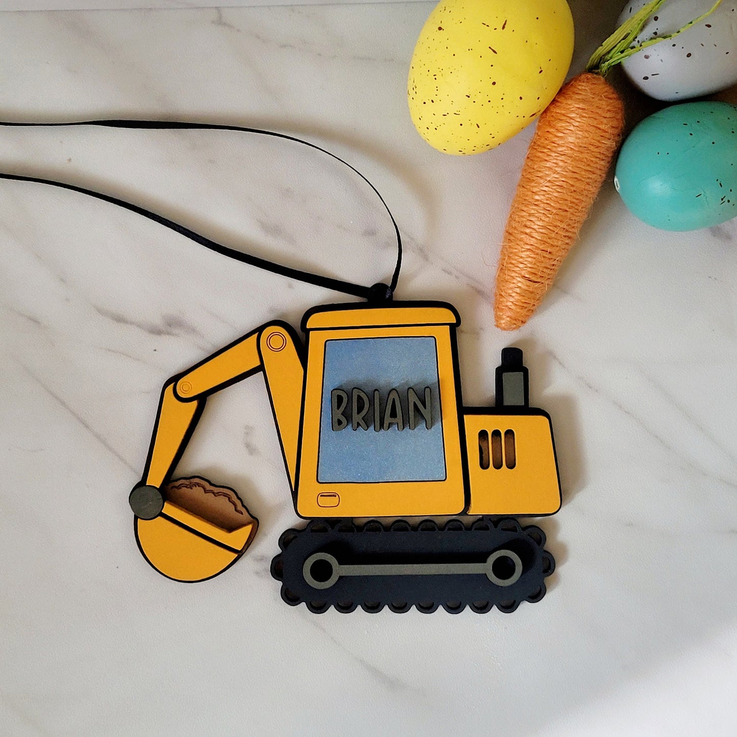 Excavator Easter basket name tag, Easter gift for boy.