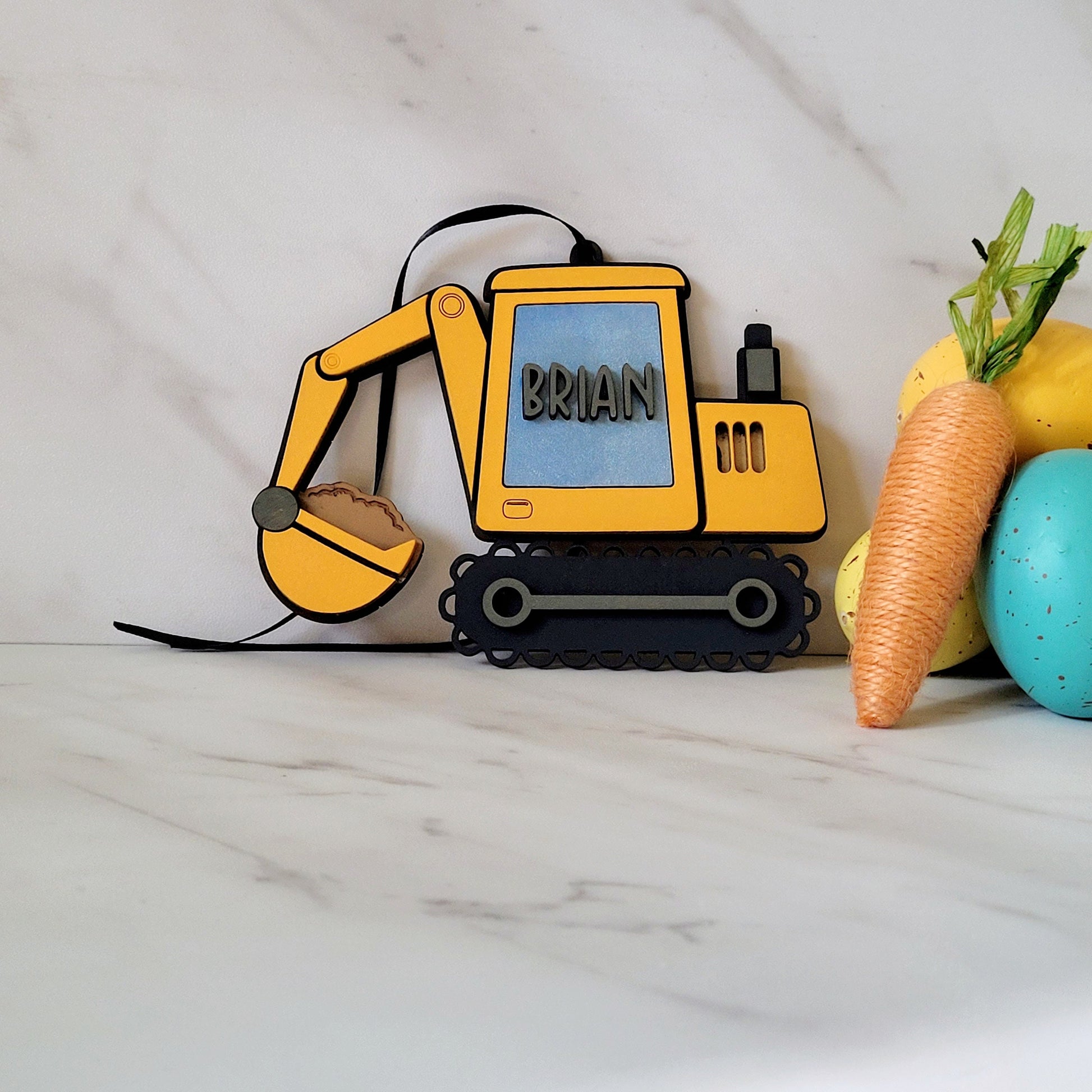 Excavator Easter basket name tag, Easter gift for boy.