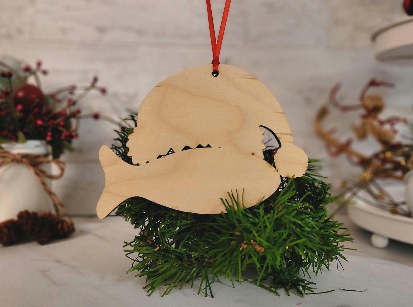 Cat Christmas stocking tag, custom Personalized laser cut engraved fish. Pet lover gift ornament.
