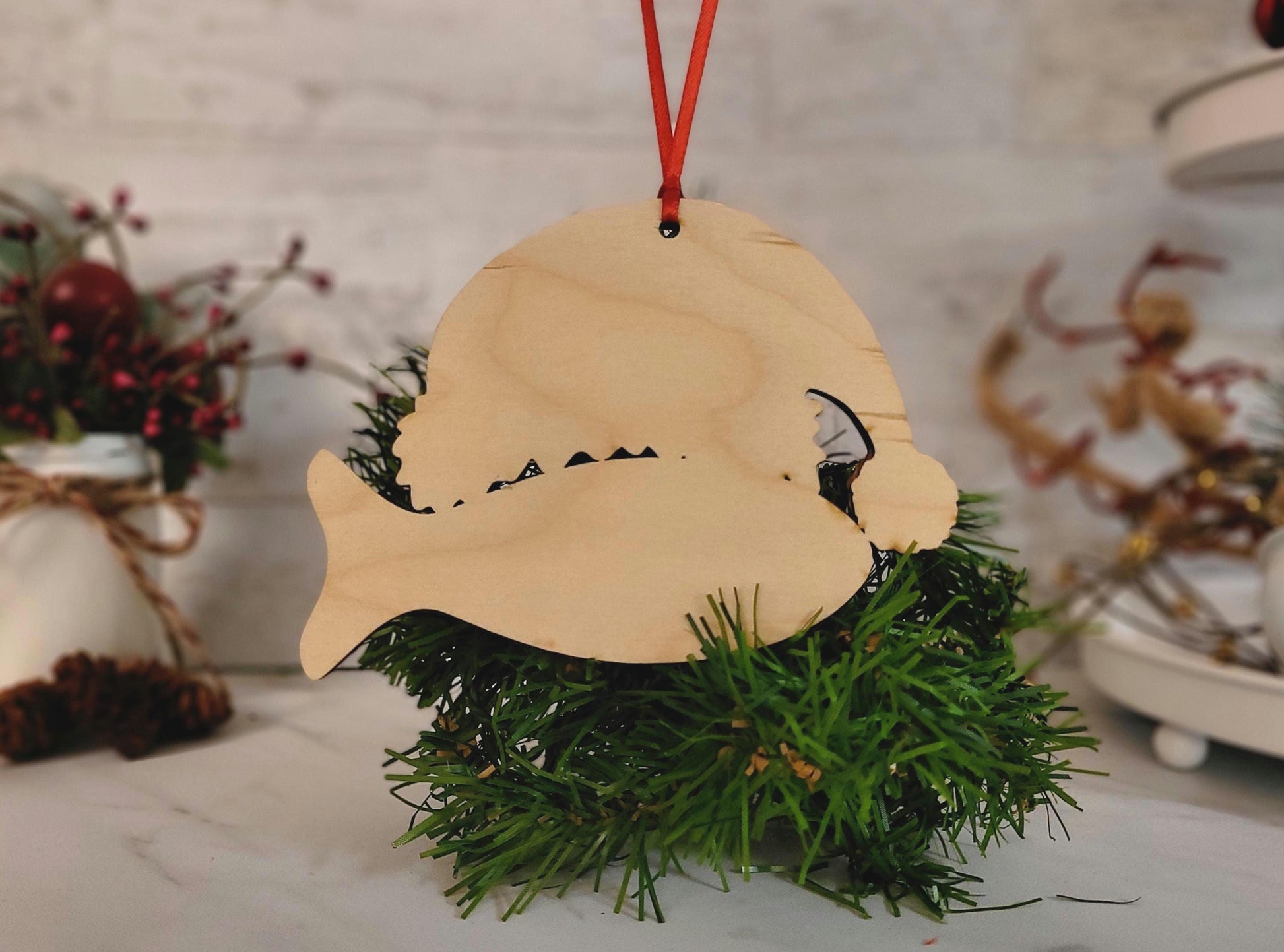 Cat Christmas stocking tag, custom Personalized laser cut engraved fish. Pet lover gift ornament.