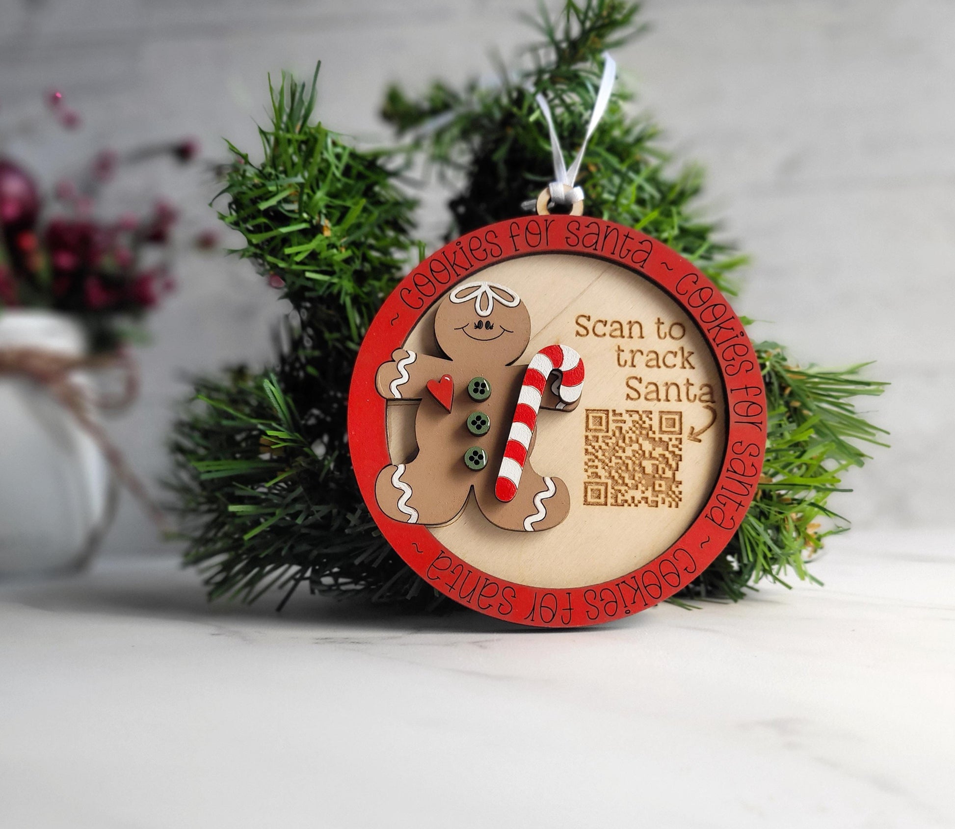 Santa Tracker QR code scan laser cut Christmas Ornament, Assorted Character Choices