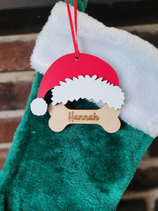 Dog Stocking tag, Custom and personalized Engraved name, laser cut pet lover Christmas gift.