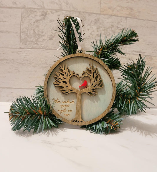 Cardinal memorial tree ornament laser ready cut file, SVG Instant digital download.