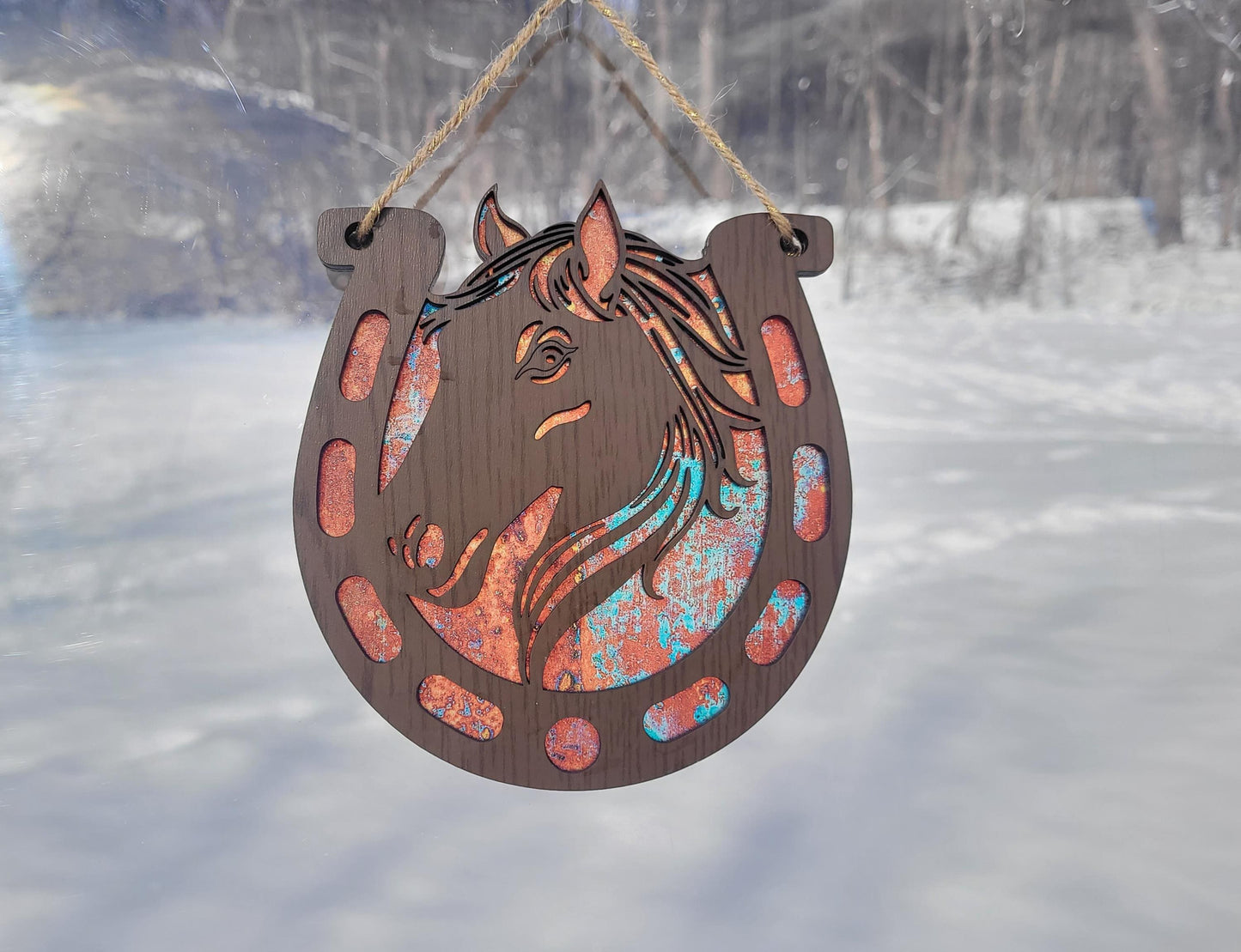 Horseshoe Horse head sun catcher. Laser ready cut file, unlimited Commerical use SVG Instant digital download.