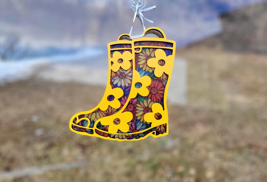 Dasiy flower rain boot window suncatcher laser cut and ready file, SVG Instant digital download.