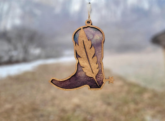 Western Boot Feather Sun catcher. laser ready cut file, Unlimited Commercial use SVG Instant digital download.