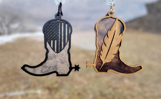 Western Boot Sun Catcher Bundle. Feather, Guitar pick flag. laser ready cut file, unlimited Commerical use SVG Instant digital download.