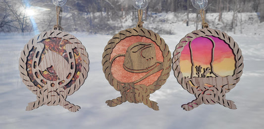 Western Rope Sun Catcher Bundle. Horse, Hat and Boot. 3 designs laser ready cut file, unlimited Commerical use SVG Instant digital download.