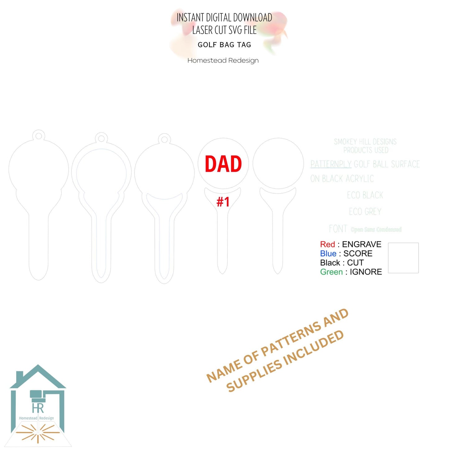 Golf Bag Tag Laser Cut File: SVG Digital Download
