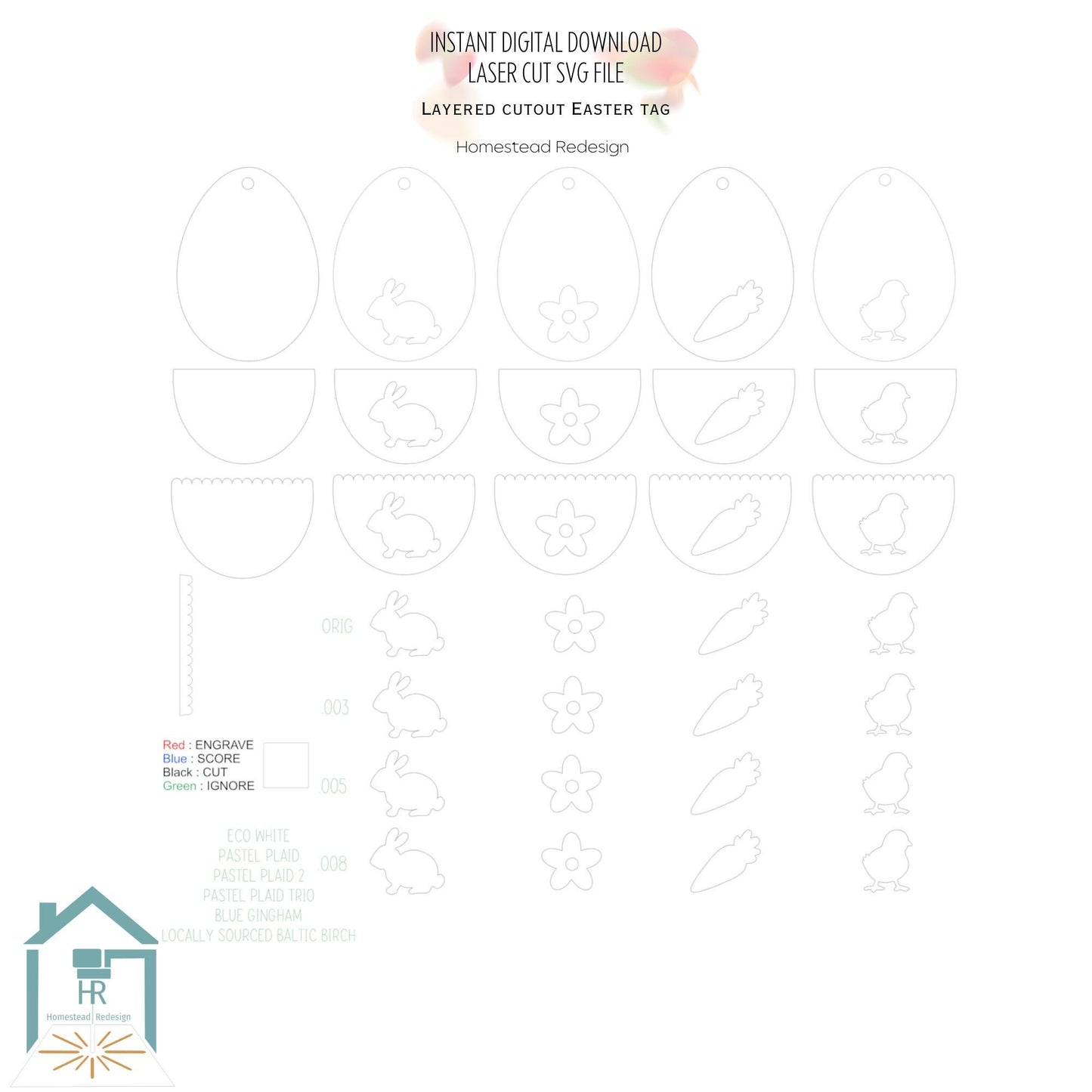 Layered Easter Egg cutout Tag set. Laser ready cut file, SVG Instant digital download, small business commercial use.