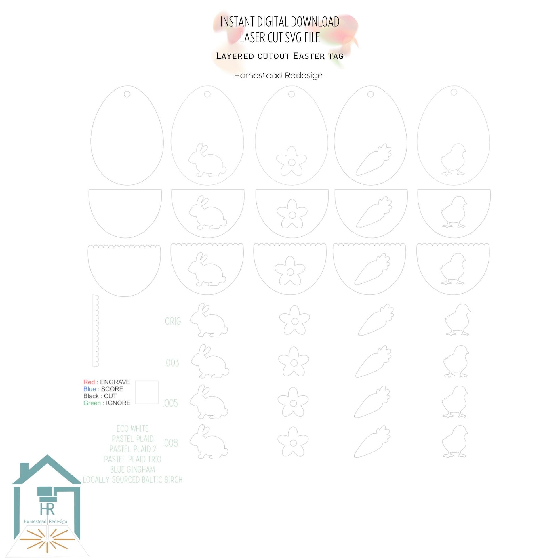 Layered Easter Egg cutout Tag set. Laser ready cut file, SVG Instant digital download, small business commercial use.