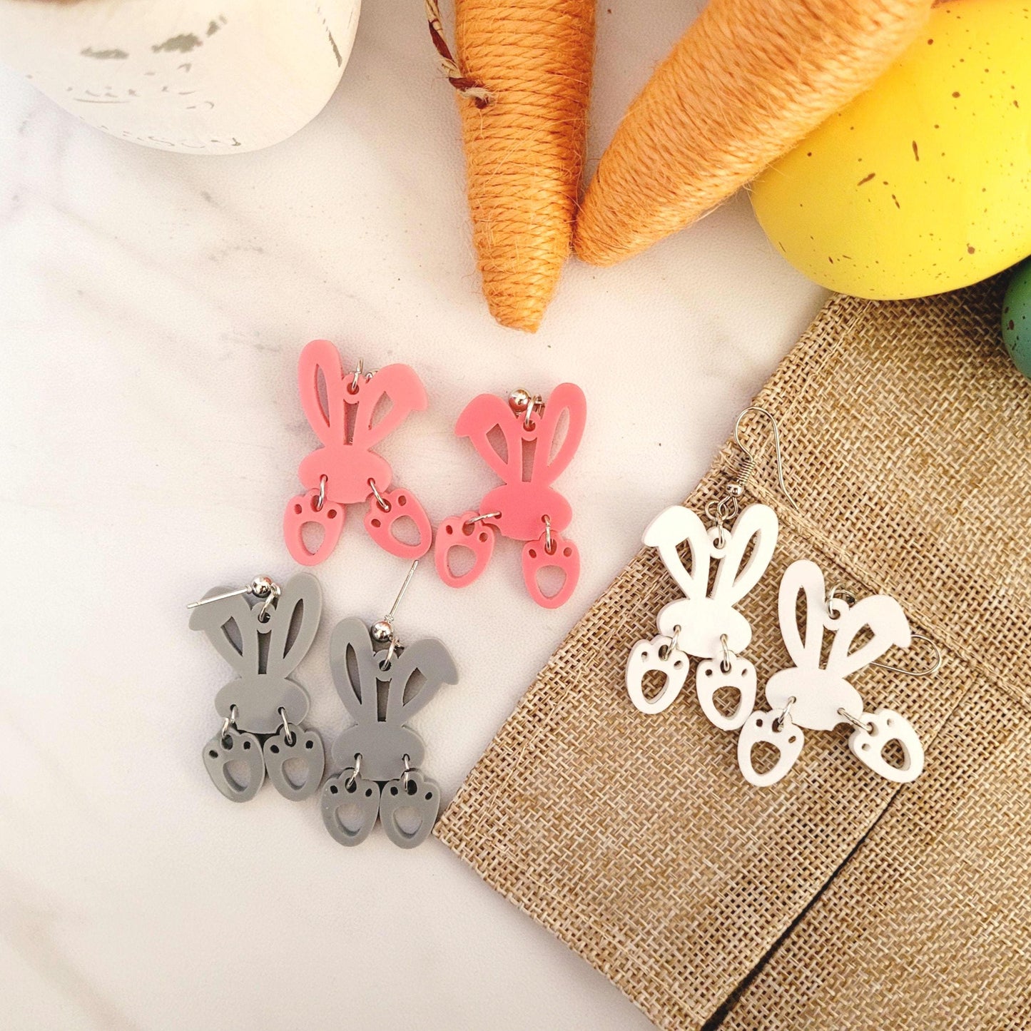 Bunny Butt and feet dangle Easter Earrings. Laser ready cut file, SVG Instant digital download, small business commercial use.
