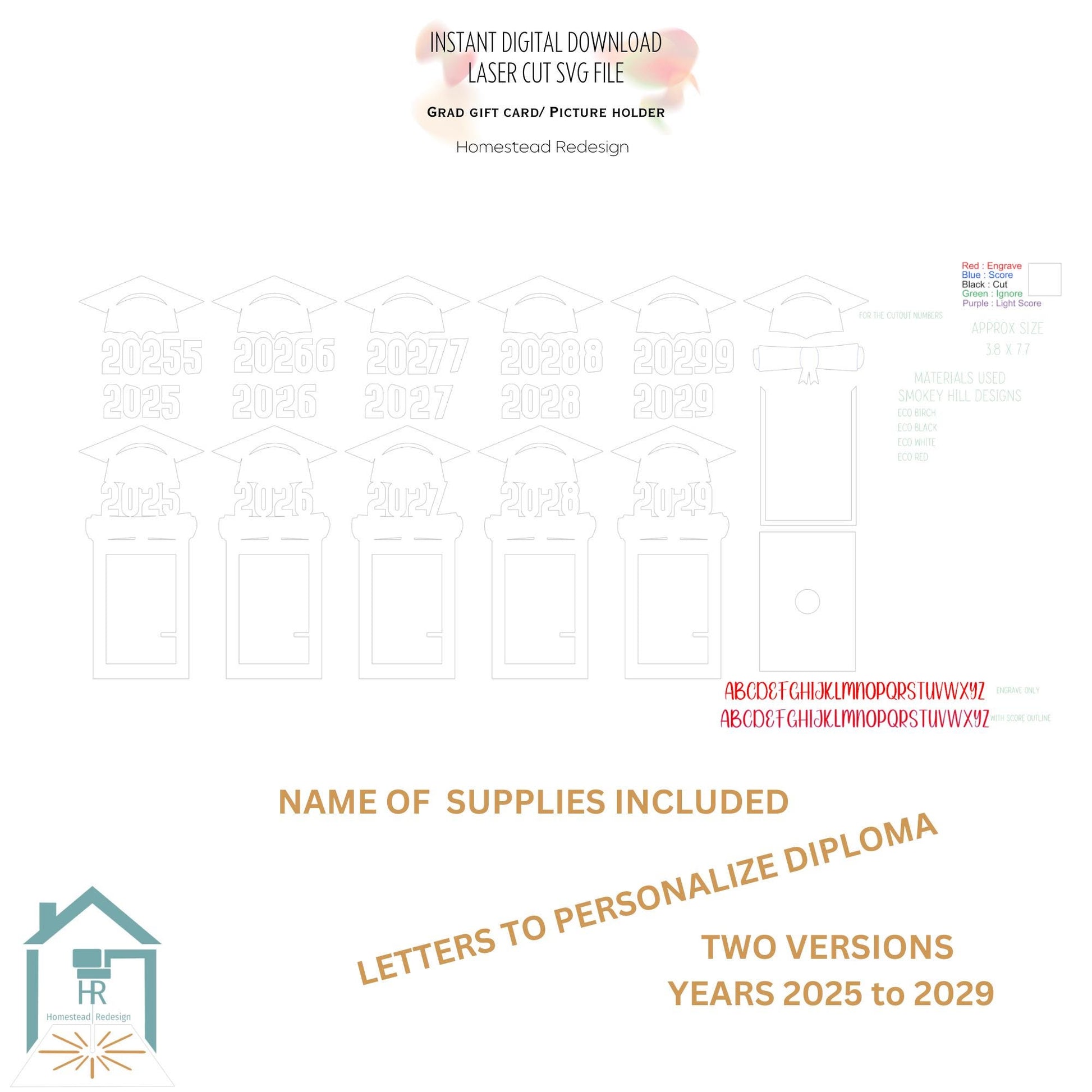 Gift card, picture frame for 2026 graduate, Gift for graduation, for years 2025-2029. Laser ready cut file, SVG Instant digital download.
