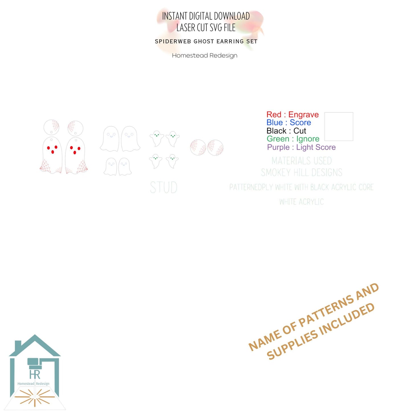 Spiderweb Ghost Earrings SVG: Laser Cut Halloween Jewelry (Digital Download