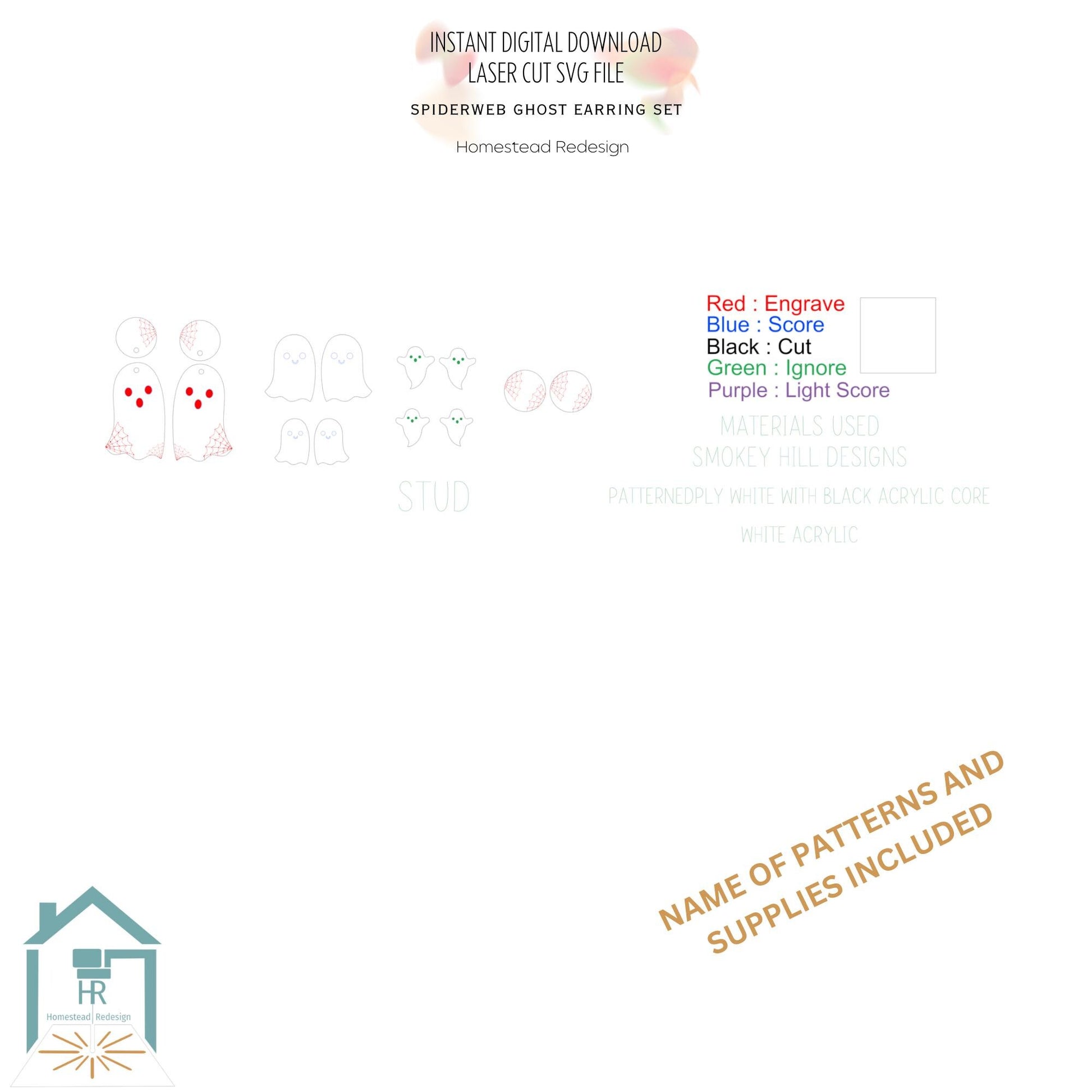 Spiderweb Ghost Earrings SVG: Laser Cut Halloween Jewelry (Digital Download